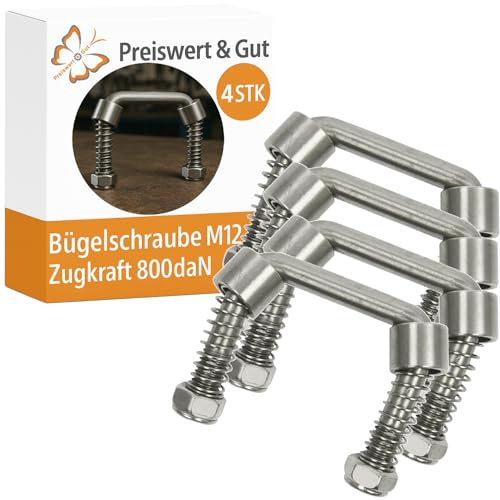 4x Zurrbügel mit Feder M12 U-Bügel 77x72 Zugkraft 800daN mit Gegenplatte | Zurrösen aus Rundstahl als U-Bügel mit 800 daN Zugkraft, außen 77 mm breit, innen 56 mm und Bügel 72 mm