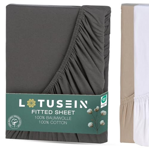 Lotusein Spannbettlaken 90x200 cm - 100x200 cm Anthrazit - 100% Baumwolle Spannbetttuch Bettlaken Jersey, Matratzenhöhe bis 30 cm, Oeko Tex Standard 100 Anthrazit 90 x 200-100 x 200