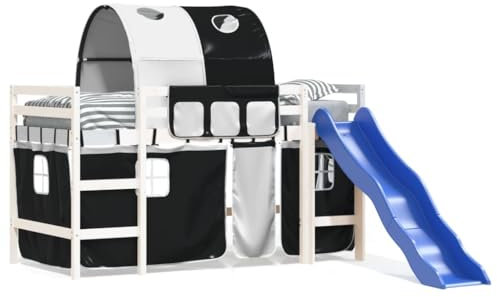 Generico Kangqiling Hochbett mit Tunnel für Kinder und Schwarz, 80 x 200 cm, Kiefer, Schwarz, 3207039