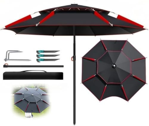 ZYXQQJ Sonnenschirm Strand Sonnenschutz 240cm 220cm Angelschirm Strandschirm Windfest Knickbar Sturmschirm Doppler Regenschirm(2.4m/7.8ft)