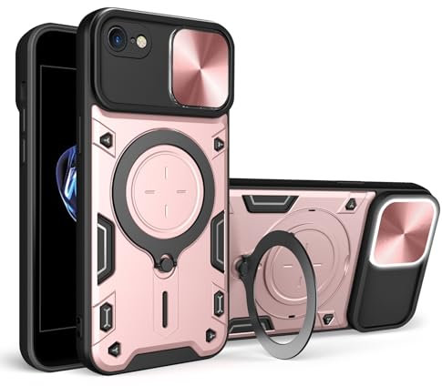 JayModCase For iPhone 8 Plus/7 Plus (5.5 Inch) Case with Slide Camera Cover & Rotated Ring Kickstand, Military Grade 360° Drop Shockproof Protective Cases for iPhone 7 Plus - Rose Gold