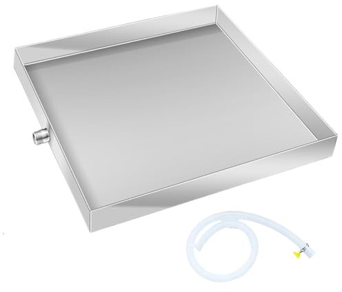 WPWSDWMX Square Condensate Drain Pans, 304 Stainless Steel Washing Machine Pan, AC Drip Tray with Drain Hole and Hose, Keep Your Floors Dry(60cm/23.6in)