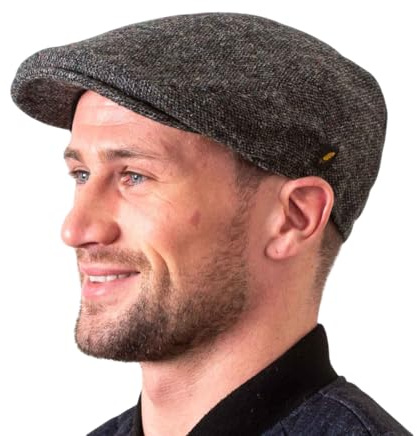 Hatman of Ireland Authentische Tweed Flachkappe für Herren 100% Donegal Tweed Fischgrätenmuster handgefertigt Hergestellt in Irland