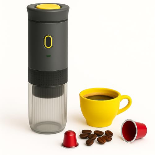 Duckdik Cafetera Espresso Portátil 3 en 1, Autocalentable 20 Bar, Compatible con Cápsulas Cápsulas Pequeñas o Grandes y Café Molido, Batería Recargable USB, para Viajes, Oficina, Camping (Gris)