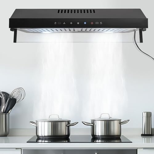 Unterbauhauben 60cm Dunstabzugshaube Flachschirm, Touchscreen und Geste Sensing Control, 3 Stufen, Leise Abluft Abzugshaube mit LED-Beleuchtung