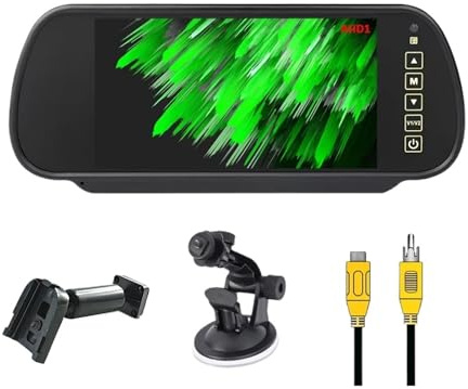Rückfahrkamera Auto 7 Zoll AHD 1080P Spiegelmonitor Für Rückfahrkameras, Raumrückspiegelmonitor, Unterstützt CVBS- Und AHD-Signaleingang Rückansicht Kamera(Snap-on fix-RCA)
