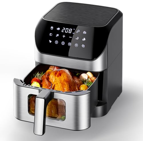 Heißluftfritteuse Fritteuse | Drehgrill | Dörrautomat | Rezeptheft | Grillspieß | Fettfrei Grillen Ohne Öl |10 Programme | Inkl. Zubehör Schwarz 6L