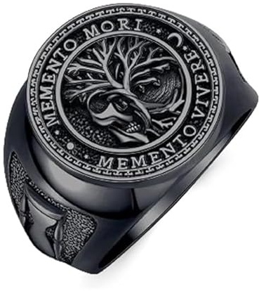 HARMONY BOLA Memento Mori Ring für Herren 925 Sterlingsilber Schwarz Gotischer Totenkopf Memento Vivere Ring Amulett Schmuck Geschenke Größe 9