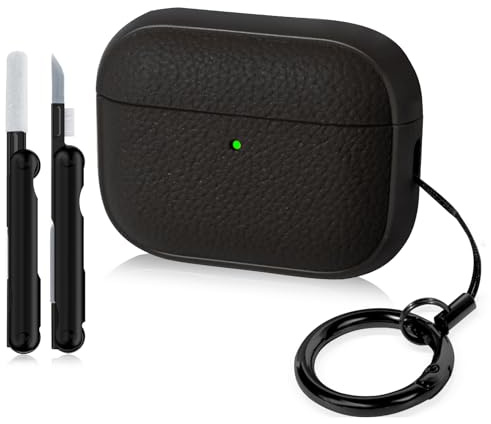 GullSkies Hülle für AirPods Pro 3 (2025)，mit Reinigungsset, weiche TPU-Schutzhülle, Leder-Touch, mit Schlüsselanhänger, kompatibel mit AirPods Pro 3 (schwarz)