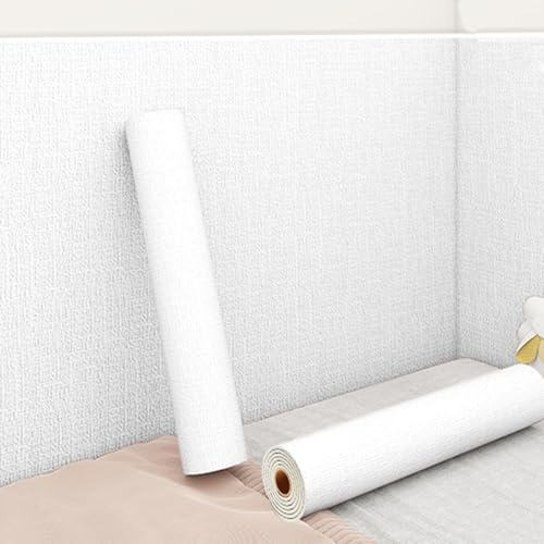 Aeovot Rouleau Isolant Thermique Autocollant - 5mm Papier Peint Adhesif Mural Anti-Humidité/Imperméable/Masquer les Imperfections, Coussin Revetement Mural Adhesif pour Salon Chambre(Blanc,50cmx30m)