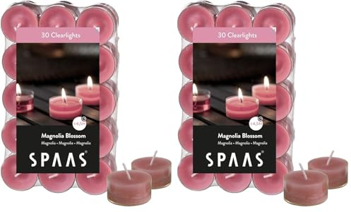 Spaas 30 Scented Clearlights, Tealights in Transparent Clear Cup, ± 4.5 Hours, Magnolia Blossom (Pack of 2)