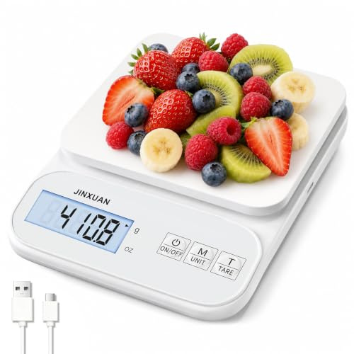 Digital Kitchen Scales 5kg/0.1g, Rechargeable USB Food Scales, Backlit LCD Display, Grams & OZ for Cooking Baking Meal Prep, White