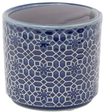 Carousel Home Mini Navy Blue Trellis Stoneware Plant Pot, 7cm Small Ceramic Planter Cachepot for Succulents, Herbs and Indoor Plants
