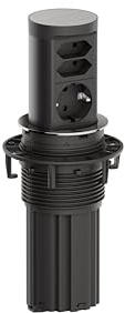 Bachmann Elevator 2 Steckdoseneinheit Edelstahl-Optik – Versenkbare Tischsteckdose mit 3 Steckdosen (1x Schutzkontakt + 2X Euro), 2 m Kabel – Einbausteckdose