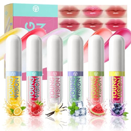 6 Farben Fruit Lipgloss Set - Hydrating Lippenöl, Feuchtigkeitsspendend & Langanhaltender Glanz, Leichte Textur, Non-Sticky, Für DIY Lippen-Make-up, Tag & Nacht, Vegane Kosmetik für Frauen