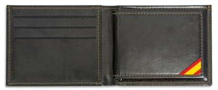 Genérico Cartera Bifold de Polipiel Negra, Policía Nacional, con Porta Placas y Bandera de España, 21.5 x 8.6 cm