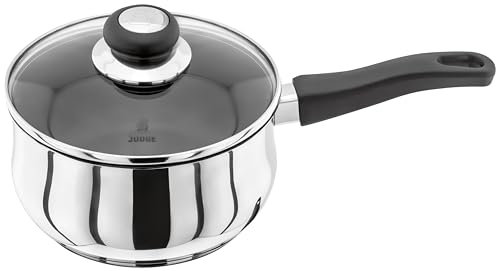 Judge Vista Stainless Steel Non-Stick Large Saucepan 18cm 1.8L, Shatterproof Vented Glass Lid, Induction Ready, Oven Safe