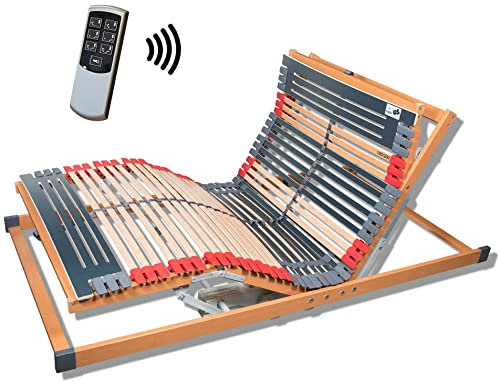 7 Zonen Lattenrost Rhodos® EL FU | Kopf- und Fußteil elektrisch verstellbar | 44 Leisten Lattenroste | Notabsenkung | TÜV GS | Mittelgurt | fertig montiert | Funkfernbedienung | 140x190 cm