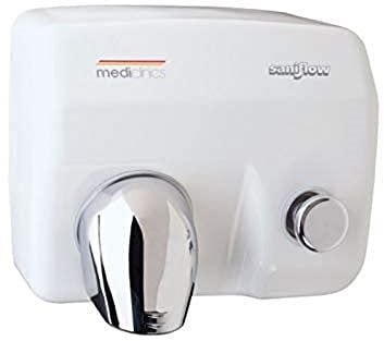 ALL CARE 12180 Mediclinics SANIFLOW E88 Asciugamani ad Aria Cald con Pulsante - Montaggio a Parete - Acciaio - Bianco