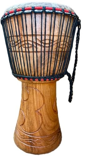 African Musical Instruments Afrikanische Djembe-Trommel mit 3 kleinen Instrumenten, Kopf 33 cm, Höhe 65 cm