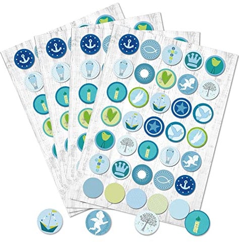 Logbuch-Verlag 140 blau türkise Kinder Aufkleber Sticker selbstklebend Anker Schiff Engel Fische Taufe Geburtstag rund 3 cm Kinderaufkleber maritim Deko