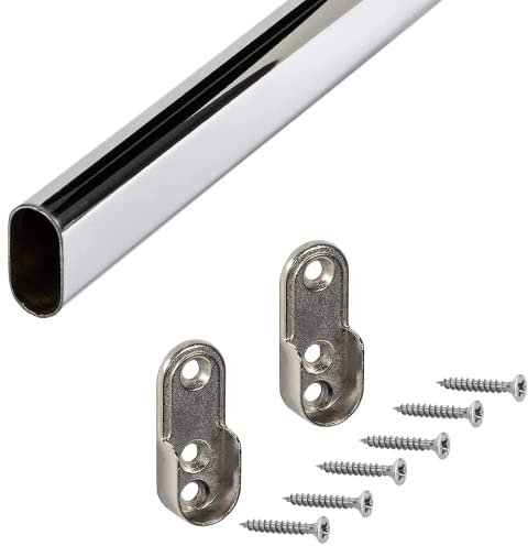 Gedotec Rail Suspension Meuble | OVAL | Tringle Cintre Fixation 30 x 15 mm | 1000 mm | 1 Pièce - Barre meuble avec palier de tube d'armoire | Acier Chromé | Barre d'armoire pour montage mural latéral