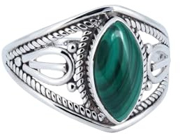 mantraroma Malachit Edelstein Ring Damen 925 Sterling Silber – Vintage Cabochon Schmuck