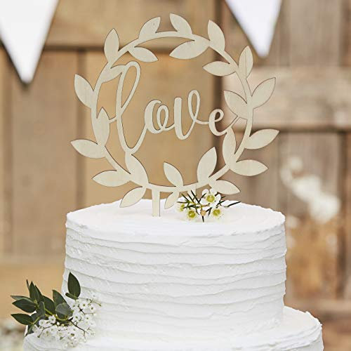 Ginger Ray Holz-Tortenaufsatz Love & Vine für Hochzeitstorten, rustikal, Landhaus, Beige