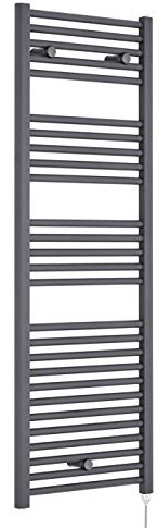 Nuie MTY155 | Modern Bathroom 750 Watt Heated Electric Ladder Towel Rail, 1375mm x 480mm, Anthracite