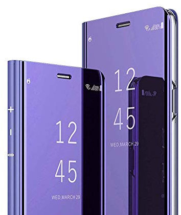 HMTECH Galaxy Note 9 Case Luxury Clear View Leather Electroplating Mirror Makeup Mirror Leather Case Cover Case Cover with Stand Function for Samsung Galaxy Note 9, Purple Mirror PU