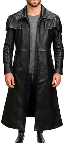 Fashion_First Mens Brown Duster Coat - Western Suede Leather Trench Coat | Cowboy Coat - Men Veteran Brown Duster Jacket