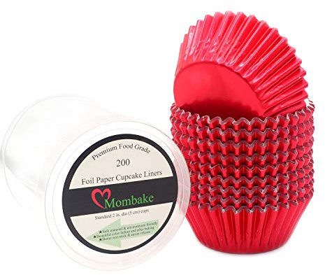 Mombake Standard Red Foil Cupcake Cases Muffin Baking Cups for Party and More, 200-Count