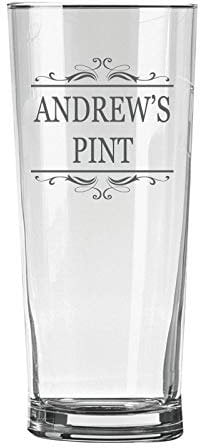 Personalised Engraved Pint Glass with Your Desired Name and a Cool Design