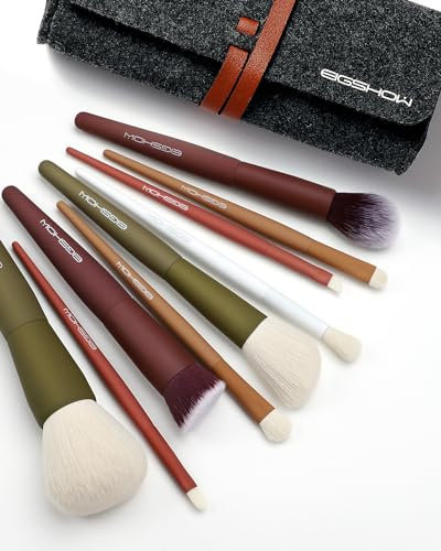 EIGSHOW Ensemble de pinceaux de maquillage de voyage essentiels à 5 couleurs avec fibres synthétiques extra-douces - Végétalien et sans cruauté envers les animaux