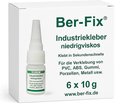 Ber-Fix® Industriekleber dünnflüssig – Vorratspack 6x10g | Kapillarwirkung für feine Risse; 2-10 Sekunden; Inhalt: 6x10g