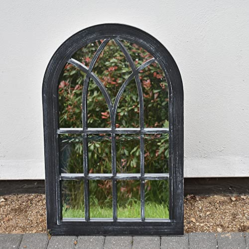 DEENZ Extra Large White Rustic Window Soho Style Mirror Hallway Vanity Wall Elegant Vintage Style 92x62cm (Black Rustic)