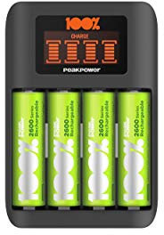 Ni-MH AA & AAA Battery Charger With USB Port and LCD screen includes 4 AA Rechargeable batteries 2300 mAh (NiMH Battery) of 100% PeakPower…