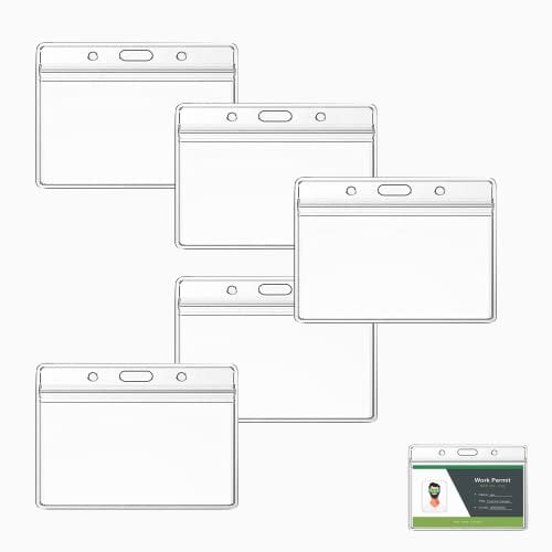 5 Pcs Porte Carte Transparent, Badge Transparent Plastique, Imperméable à l'Eau des Porte-Badges, Étui pour cartes d'identité, pour Carte d'étudiants, Carte de Visite, Carte Bus, Exposition