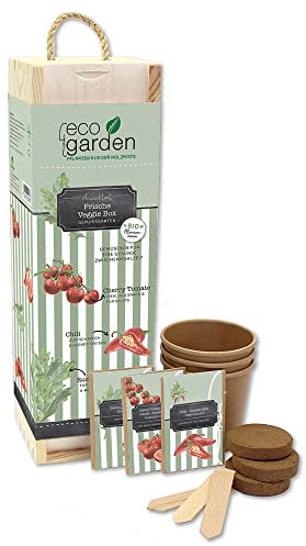 ecogarden, Frische Veggie Box, Bio Samen, Pflanzen Aus Der Holzkiste 35,5x10x10cm, Made in Austria, Nachhaltige Geschenkidee, Grow Your Own/Anzuchtset