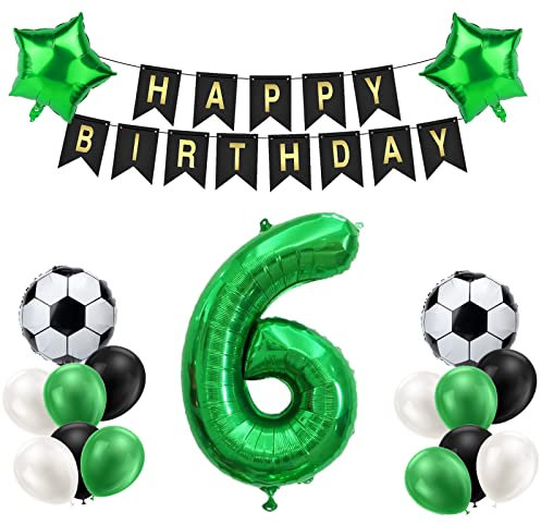 Creaher Fußball Luftballon 6 Jahre Geburtstag, Grün 6. Geburtstagsdeko Jungen, Fußball 6 Geburtstag Deko, Happy Birthday Banner 18 Zoll Stern Ballons für Kinder Fußball Party Deko