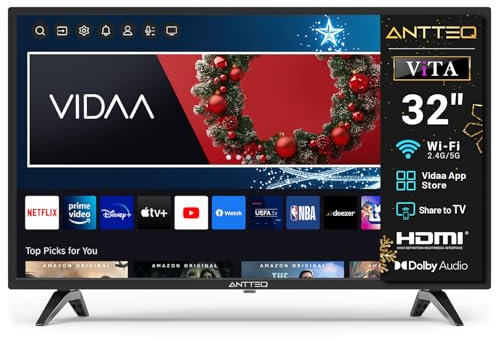 Antteq AV32 Smart TV 32 pollici (80 cm) Televisore con Netflix, Prime Video, Rakuten TV, Youtube, Wifi, triplo sintonizzatore