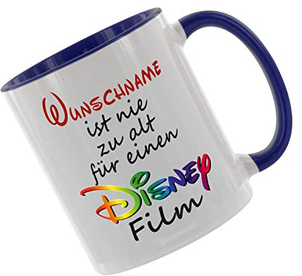 Crealuxe Kaffeetasse ' Wunschname ist nie zu alt für einen Disney Film ' mit Motiv, Tasse mit Druck, auch individuell mit Spruch, Foto, Wunschtext, Name (Blau)