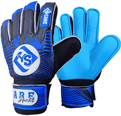 YSCARE Sports Gants de Gardien de But de Football pour garçons, Enfants, Jeunes Gants d'entraînement de Football avec Paume Super adhérente (Bleu, 6)