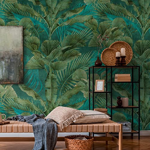 A.S. Création Livingwalls Travel Styles Vliestapete - Tapete mit Blattranken in Grün und Blau - tropische Wandtapete für verschiedene Räume in 1,59 m x 2,80 m