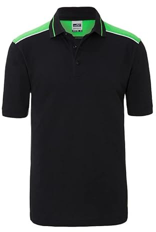 James & Nicholson Herren Workwear Polo Kontrast - Hochwertiges Poloshirt mit zahlreichen Akzenten aus Baumwolle und Polyester | Farbe: black/lime-green | Grösse: XL
