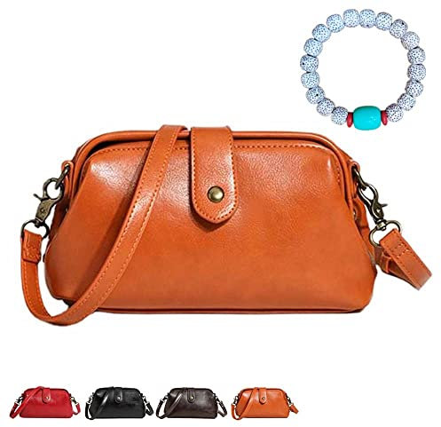 Neue Premium-Leder-Retro-handgemachte Tasche, Damen-Vintage-Leder-Geldbörsen-Schulter-Geldbörsen, Umhängetasche, Arzttasche, einzigartige Öffnung (Braun,Einheitsgröße)