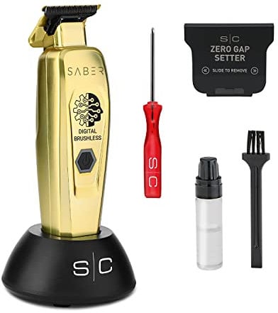 Professioneller Herren-Haarschneider Stylecraft Saber by Gamma Più, Trimmer mit Bürstenlosen Motor, 180 Minuten Autonomie ohne Kabel, Verstellbare Klinge 0 Gap, Stabiles Metallgehäuse (Gold)