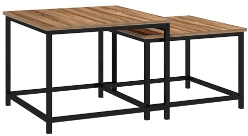 HOMCOM Couchtisch 2er Set Beistelltisch mit Holzoptik, im Industriedesign, Stapelbar, Wohnzimmertisch Kaffeetisch Sofatisch für Wohnzimmer Schlafzimmer, Natur
