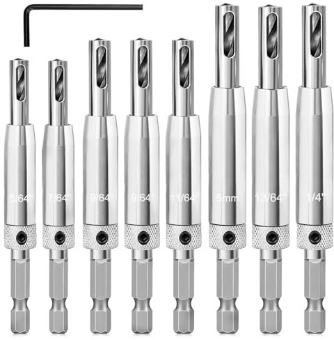 Self Centering Drill Bit Set, 8PCS Hinge Drill Bit Self Centring Upgrade Hinge Drill Bits Set 5/64, 7/64, 9/64*2, 11/64, 13/64, 5MM, 1/4 High Speed Steel Self Centering Drill Bits