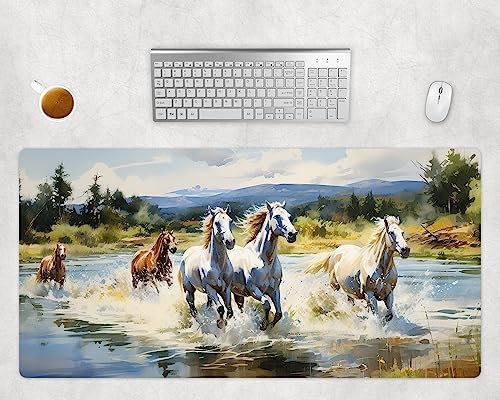 Mauspad XXL Gaming Groß 80x40cm Oder 60x35cm - Pferde Gemälde Schreibtischunterlage - Computer Zubehör - PC Gamer Mousepad Rutschfest Wasserabweisend - Schreibtischmatte Büro Deko (3, 60x35cm)